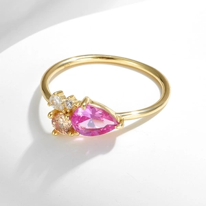 Luxury 925 sterling silver ring with waterdrop pink zircon and colorful gemstones
