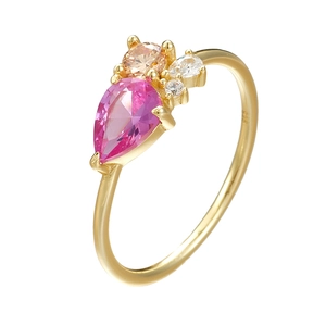 Macro detail of 925 sterling silver stamp on a gold cluster ring with pink zircon