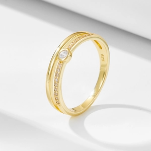 925 Sterlingsilber Doppelschichtig Zirkonia Ring Für Damen Mode Minimalistisch Geometrisch Eingelegt Rund Hauptstein Gold Silber Schmuck Geschenk