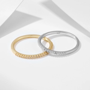 Minimalist S925 sterling silver half-eternity stackable rings in gold and silver finish