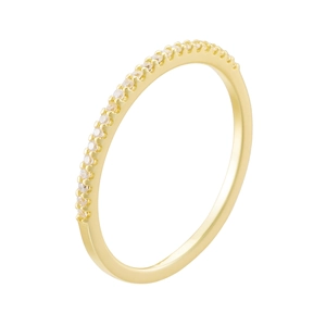 Elegant 925 sterling silver gold-plated ring with half-circle micro-pave white cubic zirconia