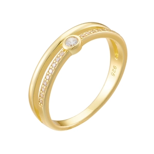 Zweilagiger 925er Sterlingsilber Ring vergoldet mit Mikro-Zirkonia Steinen für Damen
