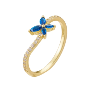 Elegant 925 sterling silver gold-plated ring with blue butterfly marquise zircon stones