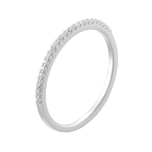 Close-up of elegant S925 silver half-eternity ring with micro-pave cubic zirconia