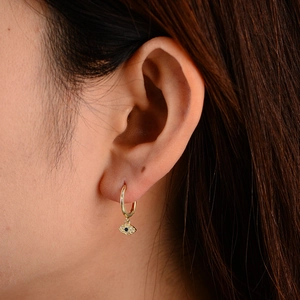 S925 sterling silver gold evil eye hoop earrings with blue zircon and white diamonds