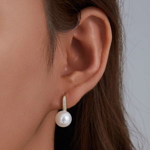 Elegant S925 silver pearl drop earrings with micro-set zircon on gold hooks for women