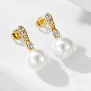 Minimalist Geometric Artificial Pearl Drop Earrings With 925 Sterling Silver Earring Post Zirconia Elegant Jewelry For Women