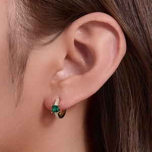 925 silver gold-plated hoop earrings featuring square emerald zircon and white accents