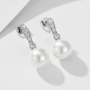 Elegant S925 sterling silver pearl earrings with micro-set cubic zirconia stones