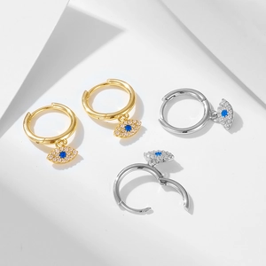 S925 sterling silver evil eye hoop earrings with blue zircon in gold and silver finish
