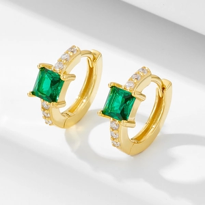 925 Sterling Silver Emerald Green Zirconia Huggie Hoop Earrings For Women Luxury Square Cut White Zirconia Earrings Jewelry Gift