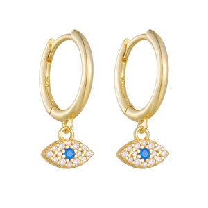 S925 sterling silver evil eye hoop earrings with blue zircon and gold plating