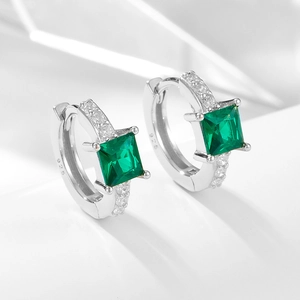 925 sterling silver hoop earrings featuring emerald-cut green cubic zirconia stones