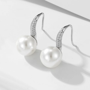Elegant S925 silver pearl drop earrings with micro-set zircon in high-heel design