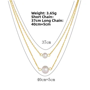 Collier double rang en argent 925 avec perles blanches, longueur de chaîne 37cm et 45cm
