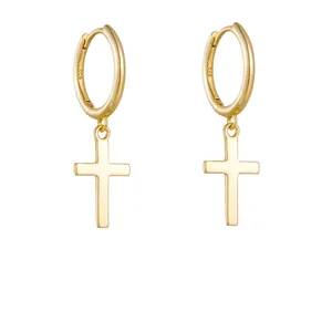 Orecchini a Cerchio con Croce in Argento Sterling 925 da Donna Orecchini Pendenti Hip Hop Placcati in Oro e Argento Gioielli di Moda