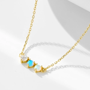 925 Sterling Silver Artificial Opal Rhinestone Pendant Necklace Gold Silver Plated Fashion Clavicle Chain Women Jewelry