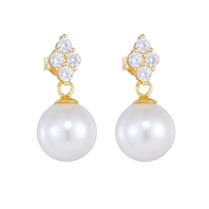 S925 sterling silver clover pearl drop earrings with sparkling cubic zirconia accents