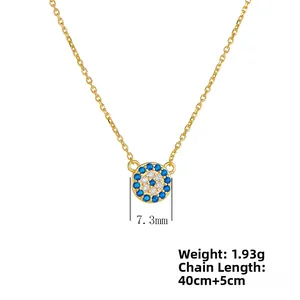 Macro detail of gold S925 sterling silver evil eye pendant with 7.3mm crystal inlay