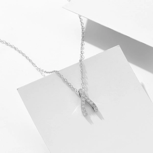 Elegant S925 sterling silver wishbone necklace with pavé cubic zirconia for women