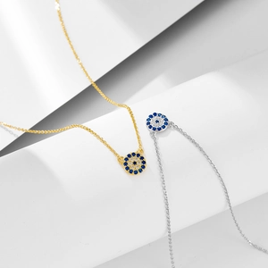 S925 Sterling Silver Evil Eye necklaces in gold and silver finish with blue crystals