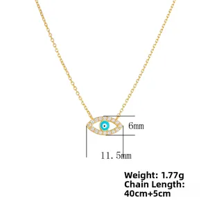 Detail of 18K gold S925 silver Evil Eye pendant showing 11.5mm size and zircon inlay