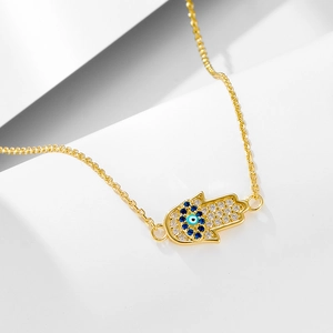 Collier Pendentif Main de Hamsa Mauvais Œil en Argent Sterling 925 pour Femme Collier Chaîne en Zirconia Micro Pave Bijoux Mode
