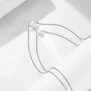 Collier double couche en argent sterling 925 avec deux perles naturelles blanches élégantes