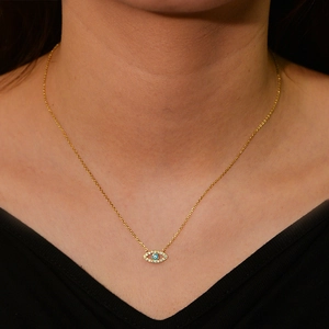 S925 sterling silver gold plated evil eye necklace with micro-pave cubic zirconia accents