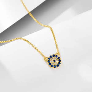 925 Sterling Silver Evil Eye Pendant Necklace For Women Classic Round Blue Rhinestone Inlaid Fashion Clavicle Chain Jewelry Gift