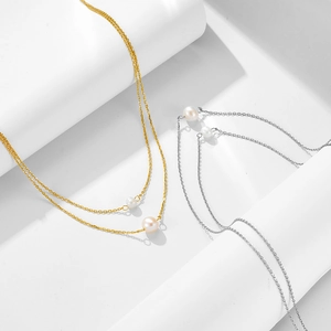 Collier double rangée minimaliste en argent 925 avec perles en finitions or et argent