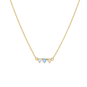 Minimalist sterling silver necklace with three-stone opal and zircon pendant for women