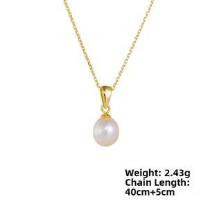 Détail du pendentif en perle d'eau douce avec chaîne dorée de 40cm+5cm, 2,43g