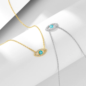 Minimalist S925 sterling silver evil eye necklaces in gold and silver with blue zircons