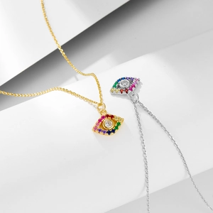 Collana classica con ciondolo occhio del diavolo in argento S925 e zirconi colorati