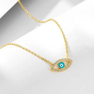 S925 Sterling Silver Evil Eye Necklace For Women Micro Rhinestone Inlaid Light Luxury Retro Niche Clavicle Chain Jewelry