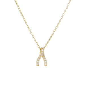 Elegant gold S925 sterling silver wishbone necklace with pavé set cubic zirconia