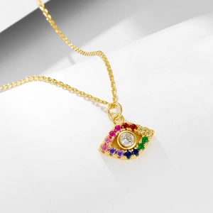 Collana con Pendente Malocchio in Argento Sterling 925 con Zirconia Arcobaleno per Donna Catena a Clavicola con Zirconi Colorati Regalo Gioielli