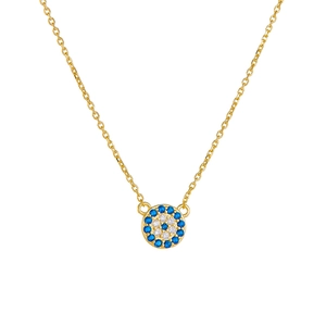Classic gold S925 silver Evil Eye necklace with blue and white zircon pendant