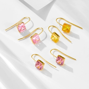 Boucles d'Oreilles Crochet en Argent Sterling 925 avec Zirconia Carré Plqué Or 14K Vintage Luxe Coloré Bijoux pour Femmes