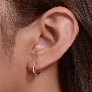 Boucles d'oreilles créoles vintage en argent S925 doré avec motif perles texturées