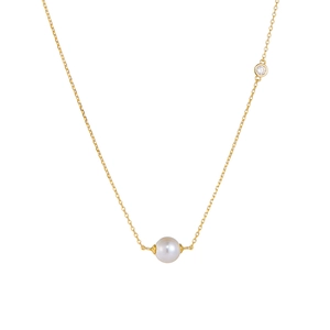 Collana minimalista in argento S925 con perla, catena oro 18k e singolo diamante lucido