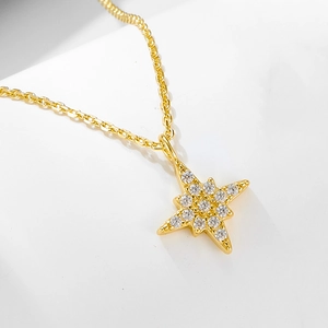 925 Sterling Silver Eight Pointed Star Pendant Necklace For Women Shiny Rhinestone Inlaid North Star Clavicle Chain Jewelry