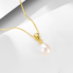 Collier en Argent Sterling 925 avec Perle d'Eau Douce pour Femme Élégant Pendentif Goutte d'Eau Strass Bijoux Cadeau