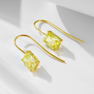 Elegant S925 silver earrings with square yellow zircon in a luxury gold finish