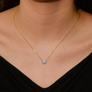 Classic gold S925 sterling silver evil eye necklace with blue and white zircon pendant