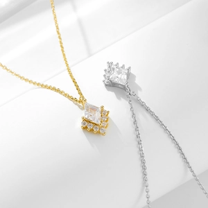 925 silver geometric rhombic zircon pendant necklace in gold and silver finish