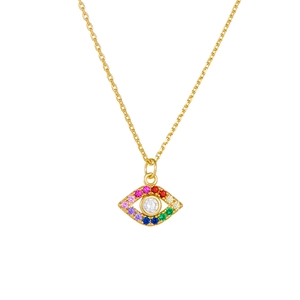 Collana malocchio in argento S925 con pietre color arcobaleno e finitura in oro