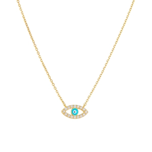 Elegant gold S925 sterling silver evil eye necklace with micro-pave cubic zirconia