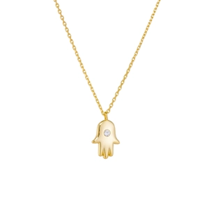 Collier main de Fatma en argent 925 plaqué or avec pendentif serti d'un zircon brillant